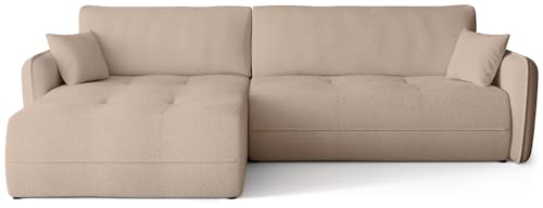 BROMARKT Ecksofa mit Schlaffunktion Couch mit Bettkasten Wohnzimmer Möbel Freistehend Wellenfedern Schlafsofa Sofa Boucle Wohnlandschaft L Form 3 Sitzer 263x150x85 cm Milchkafee