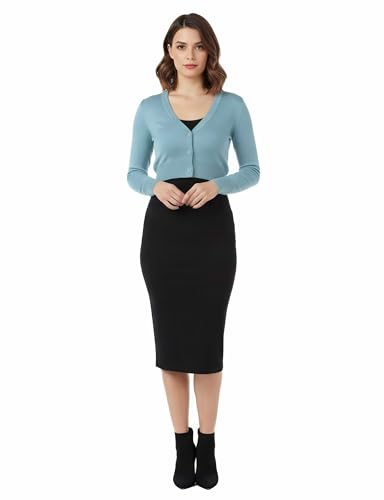 Image of Allsense Women's Cropped Bolero Shrug Cardigan | 3 /4 Sleeve, Button Down, Lightweight Knit Sweater