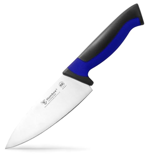 Humbee 6-Inch Chef Knife, NSF Certified Razor-Sharp High Carbon Stainless Steel Blade – Ergonomic Color Coded Handle, Non-Slip Grip Kitchen Knife, DT-10 Series, Blue
