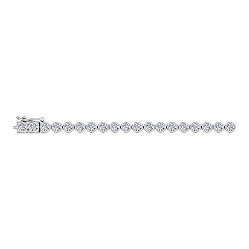 Finerock 5 Carat Bezel Set Diamond Tennis Bracelet In 14K White Gold (7.5 Inch) #TOP1