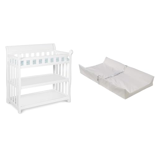 Image of Delta Children Eclipse Changing Table with Changing Pad, White & Foam Contoured Changing Pad with Waterproof Cover