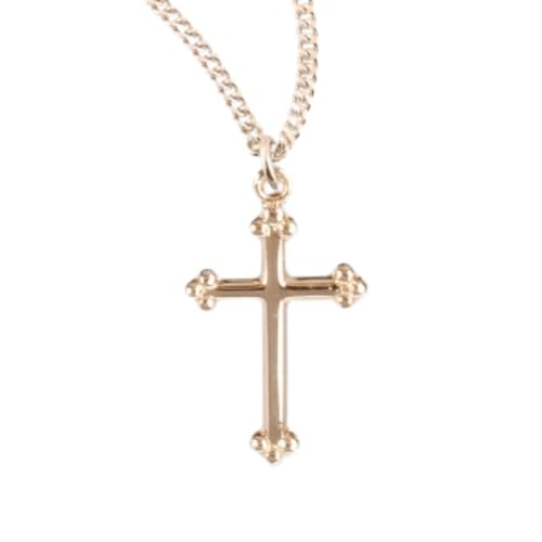 Everlasting Light Jewelry Women's 16kt Plated .925 Sterling Silver Sun BurSaint St. Crucifix, 18 Inch Gold Plated Stainless Steel Chain Necklace, Catholic Medal - Made in USA - Deluxe Velvet Gift Box