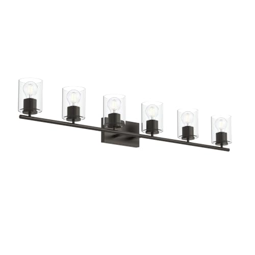 Image of Progress Lighting Replay 48 Inch 6-Light Vanity Light, Transitional, Antique Bronze with Clear Glass Shades, (7.875 inch H x 48 inch W x 6 inch D), P300585-020