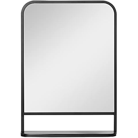 HOMCOM Modern Square Wall Mirror with Shelf Cover