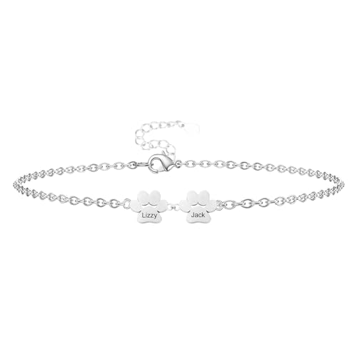 Nome personalizado cão pata de impressão pulseira personalizada nome de aço inoxidável personalizado cão pata pulseira com 1-7 nome personalizado animal de estimação joalharia presente para mulheres