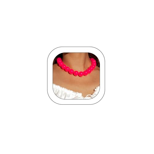 Hewill Colorful Chunky Beaded Necklace for Women Blue Green Pink Red Beads Choker Necklaces Acrylic Bead Statement Necklace Trendy Handmade Jewelry (Rose Red)