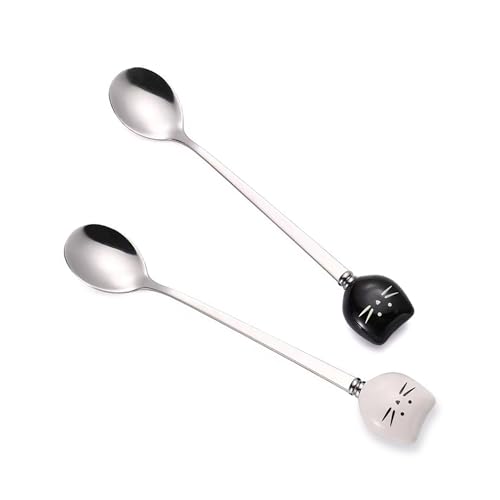 Cute Cat-Shaped Coffee Spoon Set - Black and White Cat Design Stainless Steel Tea Spoons for Kitchen Utensils