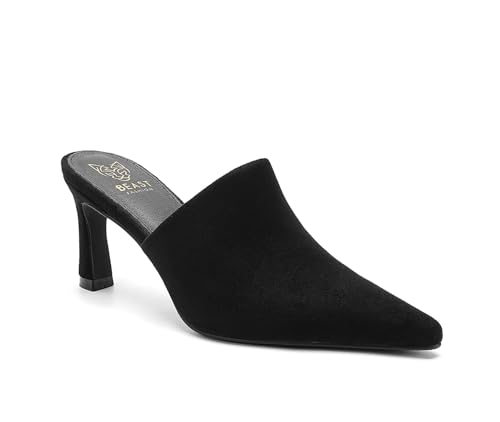 Beast Fashion Heeled Mules for Women Western Mules Kitten Heels Mules Pointed Toe Backless Slip on Slides Sandals Loafer Shoes, Black,7.5