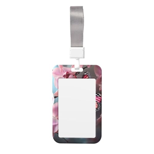 蘭の花 蝶 ソフト フレッシュスプリング IDバッジホルダー ストラップ付き ハードプラスチック ワークバッジ スリーブ スライド ID クレジットカード 縦型 キーカードホルダー IDカードプロテクターケース オフィス 女性 メンズ