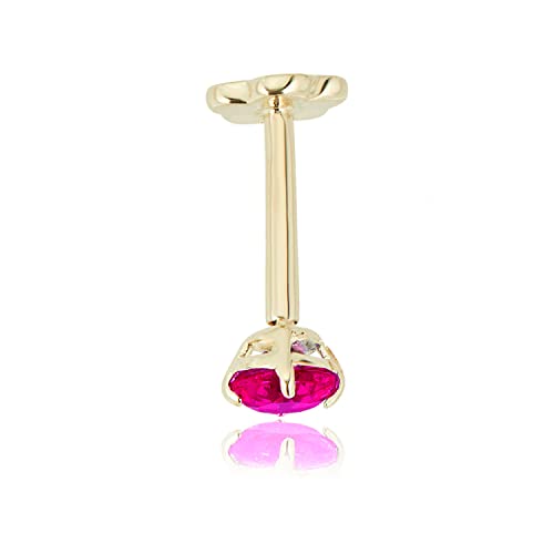 Image of AVORA 14K Yellow /White Gold 3mm Round Simulated Diamond (0.1 carat) Cartilage Piercing Flat Back Earring Body Jewelry (18 Gauge) - Emerald, Ruby, Amethyst, Sapphire, Sim. Diamond
