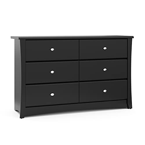 Image of Storkcraft Crescent 6-Drawer Dresser (Black) – GREENGUARD Gold Certified, Black Dresser for Bedroom, Kids & Nursery Storage Chest, Safety Interlocking Drawers, Pre-Installed Tracks, Kids Chest