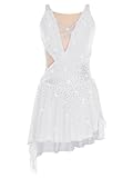 Winnrchan Women Figure Skating Dress Rhinestone Lyrical Dance Dress Flowy Tulle Skirt Leotard Ballet Dancewear White Small