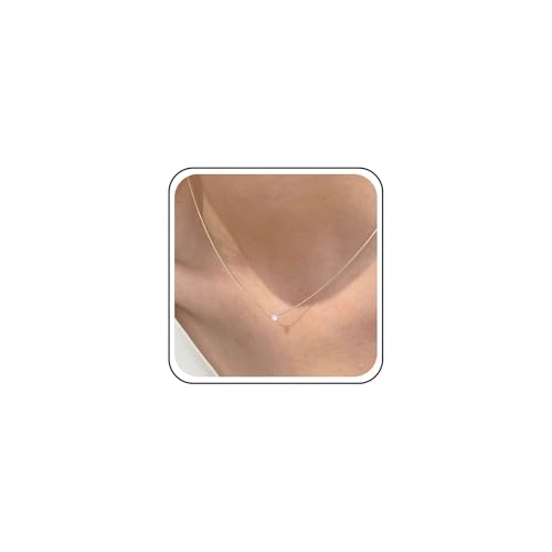 Image of Aneneiceera Vintage Tiny Crystal Pendant Necklace Round Cz Rhinestone Choker Necklace Silver Solitaire Necklaces Tiny Solitaire Cz Drop Necklaces Chain Jewelry for Women