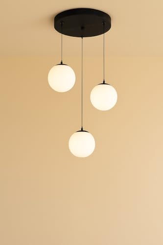 Image of Mahganya Glass Ceiling Hanging Light for Living Room Center, Chandelier Pendant Light for Drawing Room Center, Dining Table Round Cluster Hanging Lamp, Decorative Lamps, 3 Light Jhumar (White Shade)