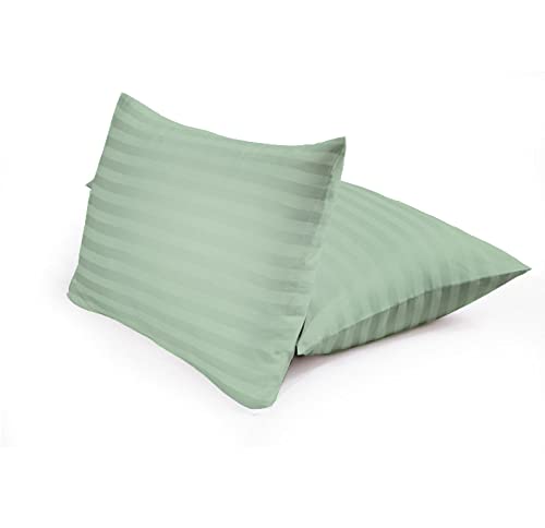 100% Cotton Hotel Collection Pillow Cases Stripe (set of 2)- Queen- Green