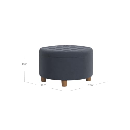 Image of HomePop 28 inch Button Tufted Velvet Round Storage Ottoman - Steel Blue Velvet
