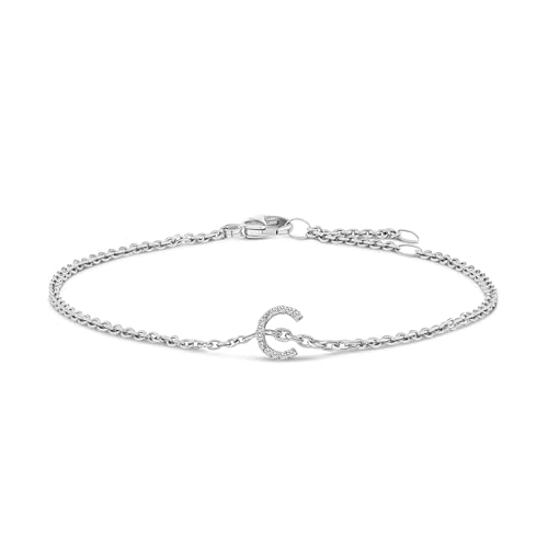 10K White Gold Diamond Accent "C" Initial Charm and Link Bracelet