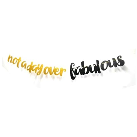 Not A Day Over Fabulous Banner Gold & Black Glitter Fabulous Birthday Party Decoration, Not A Day Over Fabulous Photo Booth Background Banner Anniversary Backdrop Banner pre-strung (Gold Black) Cover