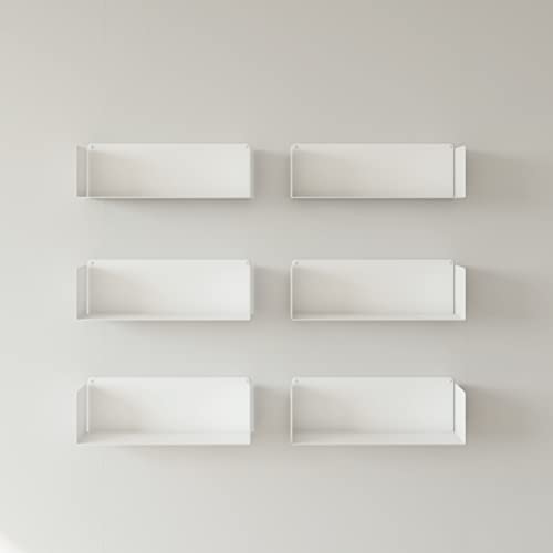 KION HOME | Juego de 6 Estantes Metálicos Flotantes de Pared | Longitud: 45 cm | Estantería Ideal para organización de Libros y Cocina | Acero Lacado al Horno | Fabricado en España (White) Cover