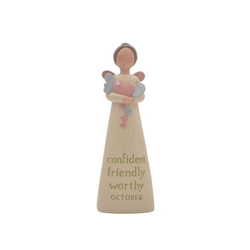 Feather & Grace Birth Angel Hand Painted Decorative Figurine Resin with October, Multicolor, 13cm x 5cm