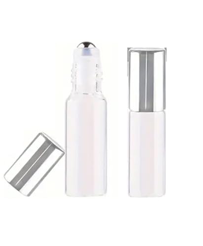 CMJ™ 2 x 5ml Clear Roll on Glass Bottles Oil Metal Roller Ball Empty SILVER Lid UK Seller