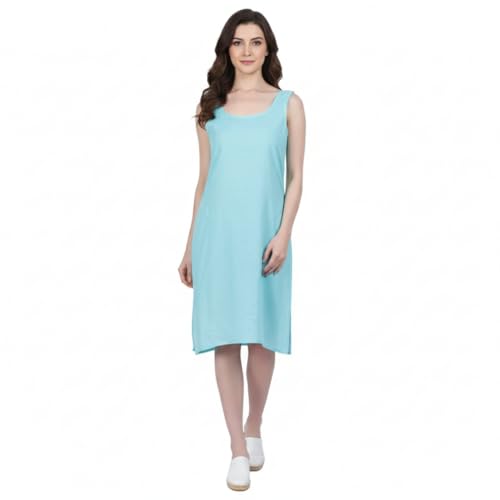 Image of Cotton Inner Slip camesole for Women, Full Length Inner for Chikankari Kurti, Women Indoor Dress Cotton Sleeveless Skirt (Color- Sky Blue)