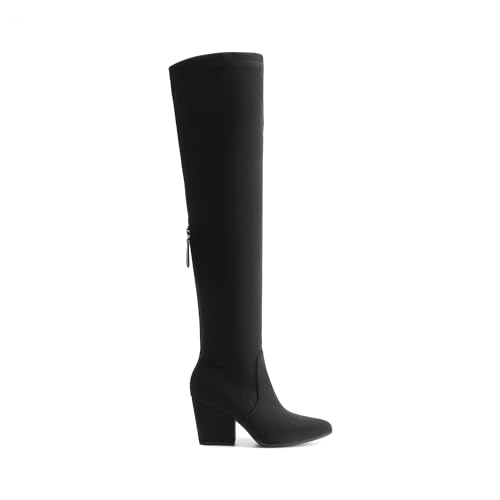 DREAM PAIRS Women's Pointed Toe Thigh High Over the Knee Boots Tall Chunky Blocked Heel Fall Long Fashion Sexy Boots,Size 10,Black-Suede,DWUMOB2506