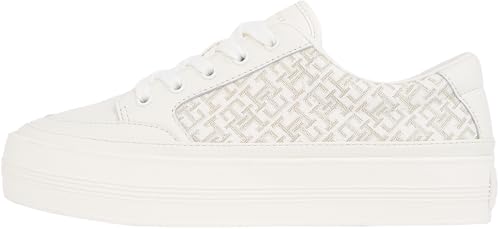 Tommy Hilfiger Damen Vulcanized Sneaker Monogram aus Leder, Elfenbein (Ivory Petal), 42