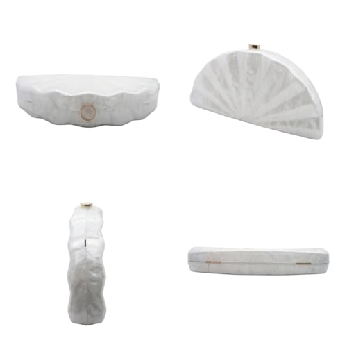 Image of Acrylic Fan Shell Clutch Purse Elegant Marbled Unique Handbag with Detachable Chain for Party Cocktail Wedding
