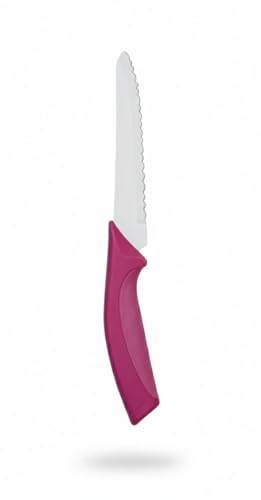 Genérico Cuchillo Chuletero de Acero Inoxidable – Hoja Dentada 15,3 cm – Mango Ergonómico Rosa Brillante – Corte Preciso para Carne y Chuletas