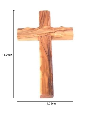 Holy Land Market Med. Wooden Cross From Bethlehem - Olive Wood (16cm Or 6.4 Inches), Brown, 16.3L x 16.3W cm - Image 3
