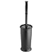 mDesign Compact Freestanding Plastic Toilet Bowl Brush and Holder for Bathroom Storage and Organization - Space Saving, Sturdy, Deep Cleaning, Covered Brush - Black