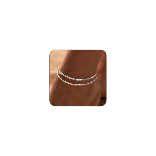 DEARMAY Sterling Silver Cuban Anklets for Women, Waterproof S925 Sterling Silver Ankle Bracelets for Women Layered Dainty Link Chain Anklets Set Pack Summer Beach Jewelry Gifts -  D-TAK-Cuban-07