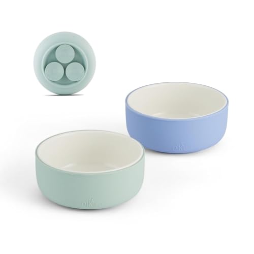 Image of Elk and Friends Kids Porcelain Bowls with Silicone Suction Sleeves | Suitable for Babies/Toddlers | Microwave & Dishwasher Safe | Stay Put Dinnerware | Snack Dishes | 2 Pack