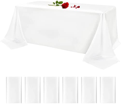 Showgeous 6 Pack White Satin Tablecloth Rectangle Silky Satin Table Cover Linens for Buffet Table Parties Holiday Dinner Wedding Banquet Decoration (57'' x 108'')