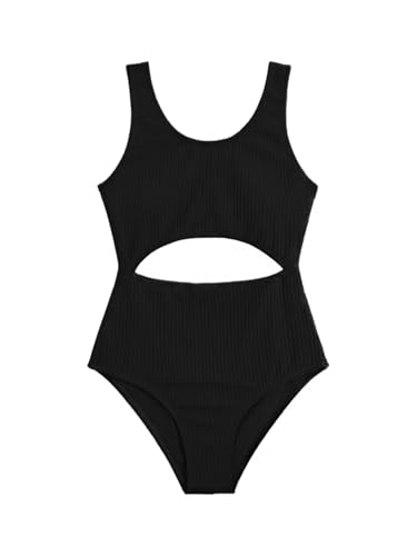 Milumia Girls Swimsuit One Piece Cut Out Bathing Suit Rib Knit Bikini Swimwear Size 9-14Y