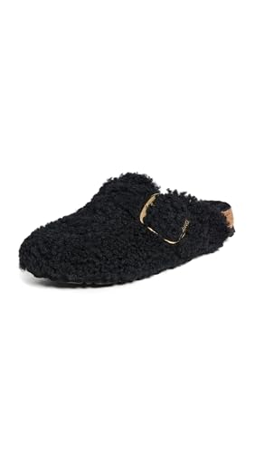 Image of Birkenstock Women's Boston Big Buckle Teddy Clogs, Black/Gold, 8 Medium US