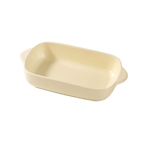 Platos para hornear de cerámica resistente bandeja rectangular beige con asas 2