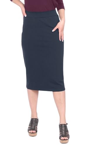 Kosher Casual Women's Modest Midi Lightweight Cotton Spandex Tapered Pencil Skirt