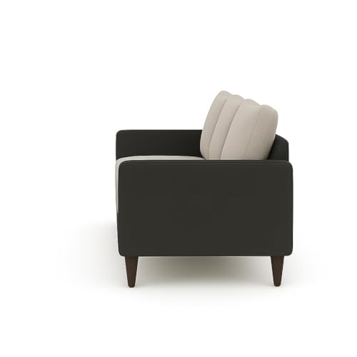 Image of FURNY Canvas Fabric 4 Seater Convertiable L Shape Sofa Set 3 Seater Modern Sofa Set & Ottoman for Living Room (Light Grey-Dark Grey) with Velvet Fabric | Durable Comfort | Modern De