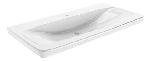 FACKELMANN Keramik Waschtisch MILANO - Ca. 107,5 x 17 x 54,5 cm, Keramikbecken, hochwertiges Waschbecken für Bad und WC, Weiß