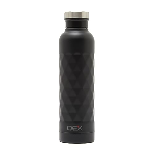 OEX Double Wall Drinks Bottle, Stainless Steel Water Bottle, Thermal Flask, Hydro Flask, Suitable for Hot or Cold Drinks, Black, 500ml