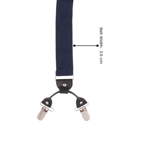 Image of The Tie Hub Suspenders for Men | Blue Geometric Slim Clip-On Y-Back Elastic Braces | Adjustable 1.25 Inch | Formal Wedding Office
