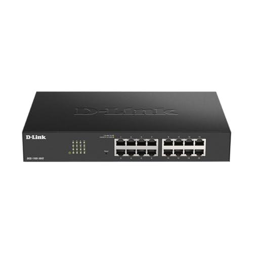 Image of D-Link 16-Port Gigabit Smart Managed Ethernet Switch, L2, VLANs, Qos, IGMP Snooping, Sturdy Metal with Shielded Ports, Desktop /Rackmount, Fanless, NDAA /TAA, Lifetime Product Coverage (DGS-1100-16V2)