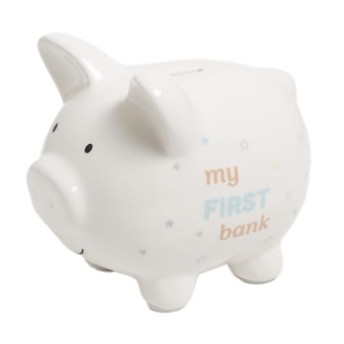 Kate & Milo My First Mini Ceramic Piggy Bank, White with Stars