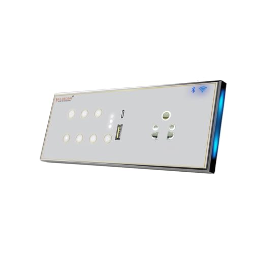 Image of i380 6 modular Smart Wifi Switch Board with 4 Switch,1 Fan,1 Socket, C & A type USB charging ports| App Control, Voice-controlled by Alexa, G. Home, G. Assistant-G. Grey