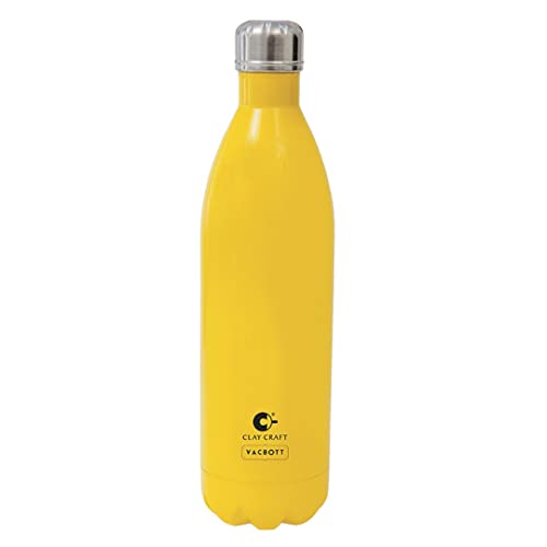Image of Clay Craft Vacbott Vaccum Bottle, 1000 ml Stark Double Walled 24 Hours Hot and Cold Water Bottle, 1 Piece,| Leak Proof | Office Bottle | Gym | Home | Kitchen (Yellow)