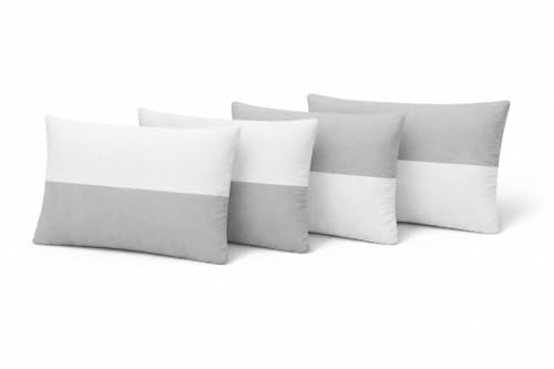 Image of ARLinen Hollow Fiber Sleeping Pillow - Set of 4, Height Adjustable, Soft & Fluffy Comfort, White & Grey, 29x19 Inch with 300g Extra Fiber for Custom Comfort, Pillow Covers Included