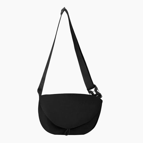 BIODEGREEN Crossbody Bag Damen Nylon Halbmond Tasche Leicht Wasserabweisend Verstellbarer Gurt 29x17x6cm Hobo Schultertasche mit Innentasche Schwarz