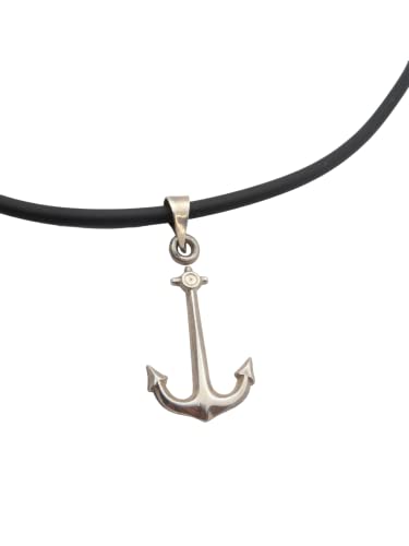 Pendentif ancre argent 925 collier marin ras-du-cou caoutchouc fermeture pour homme